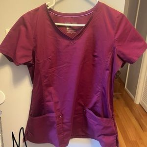 Both medium scrub top/bottom. Lightly worn. Color: wine.